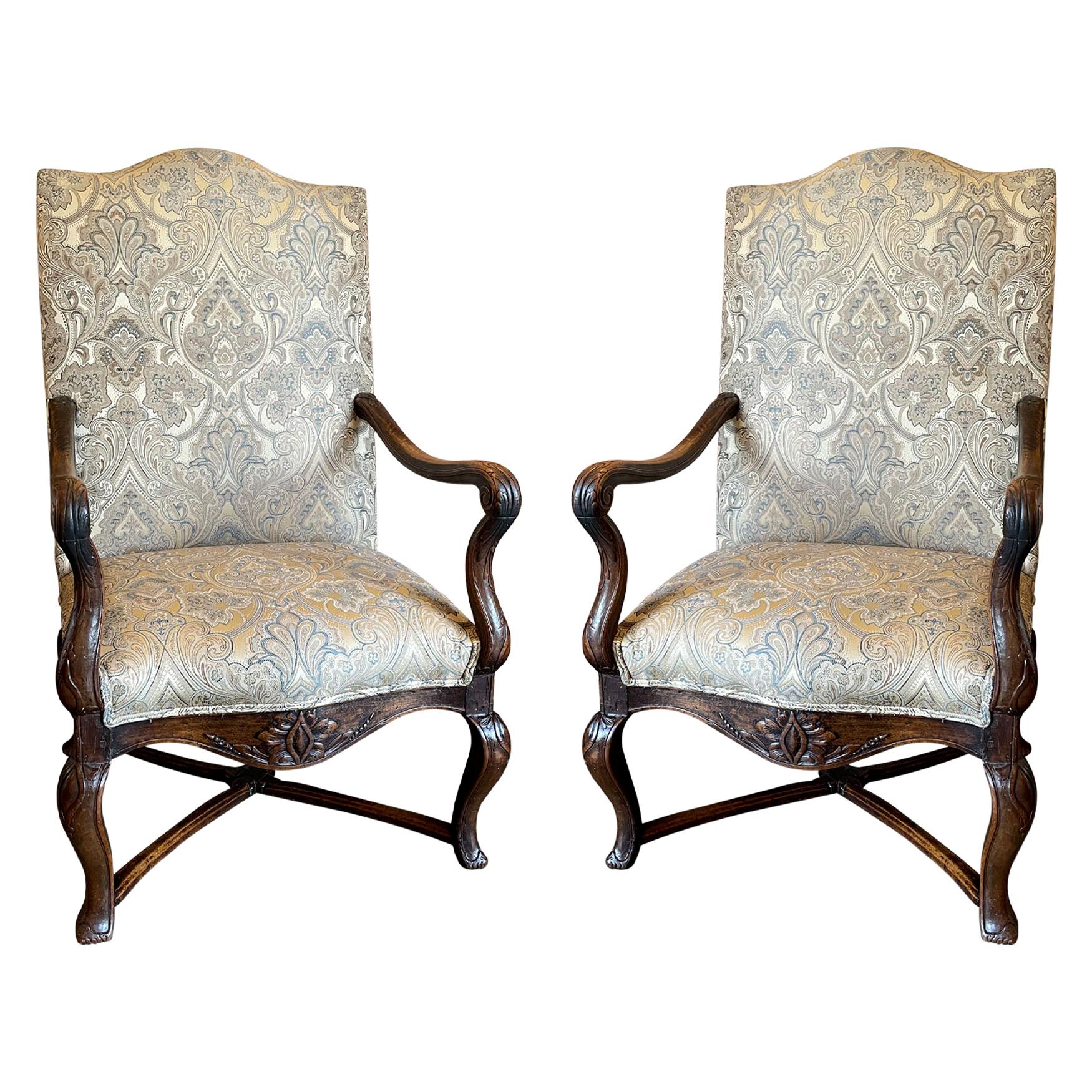 Pair of the Finest Antique French Louis XV Carved Walnut Fauteuils For Sale