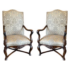 Pair of the Finest Antique French Louis XV Carved Walnut Fauteuils