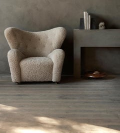 Pair of The Tired Man Lounge Chair-Sheepskin Moonlight/Oak by Flemming Lassen