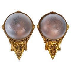 Pair of Theater Sconces, Golden Wood and Baccarat Crystal, Period, Art Deco