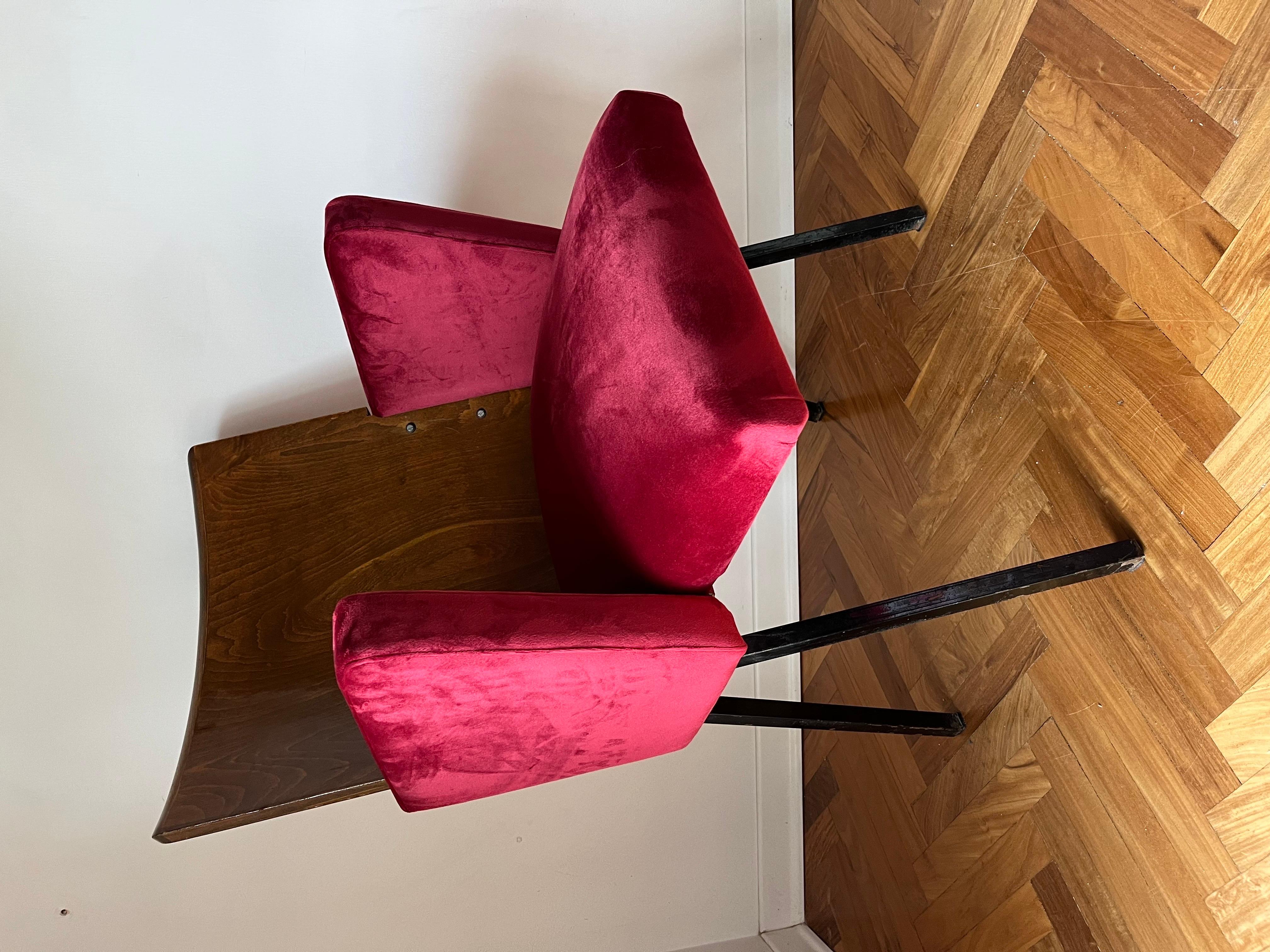 Mid-20th Century Pair of Theatre Red Chairs, 1950s For Sale