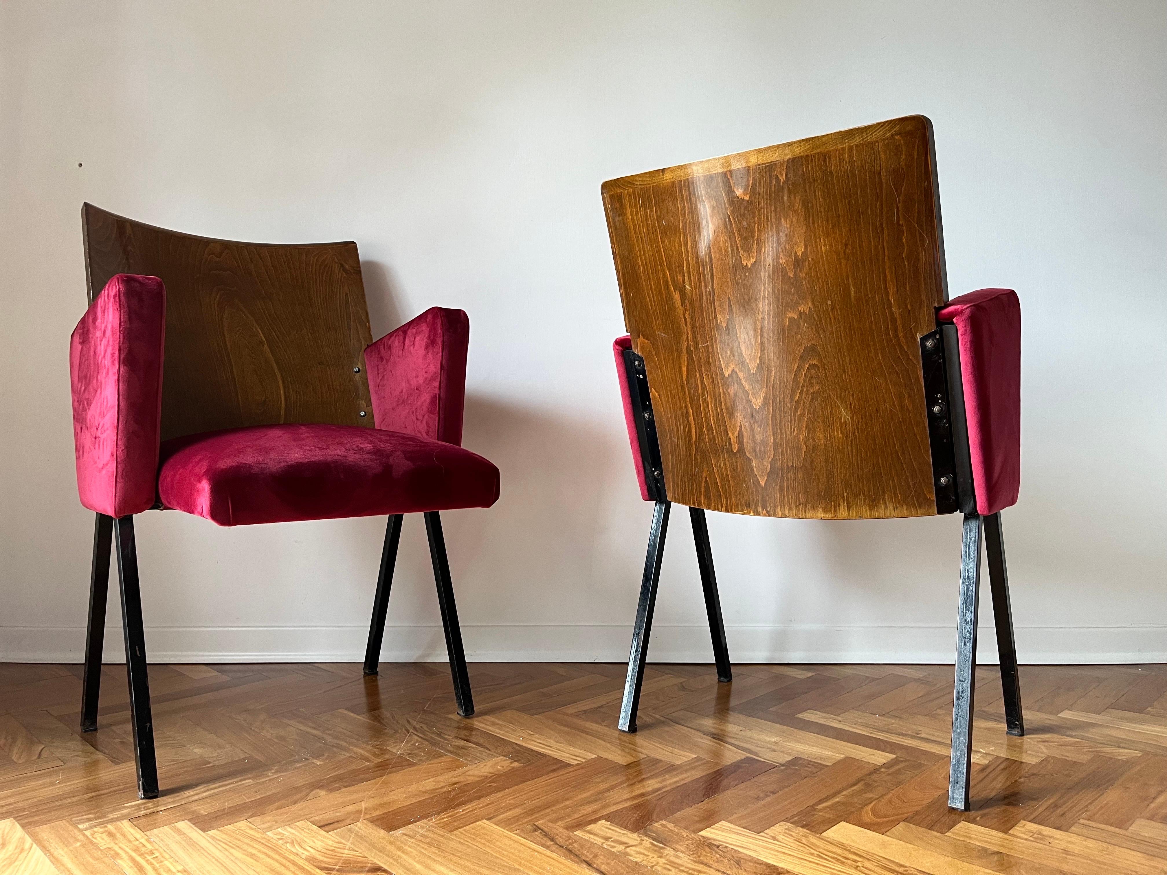 Pair of Theatre Red Chairs, 1950s For Sale 4