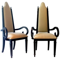 Pair of Theatrical Highbacked Ebonised Framed Armchairs 1960s