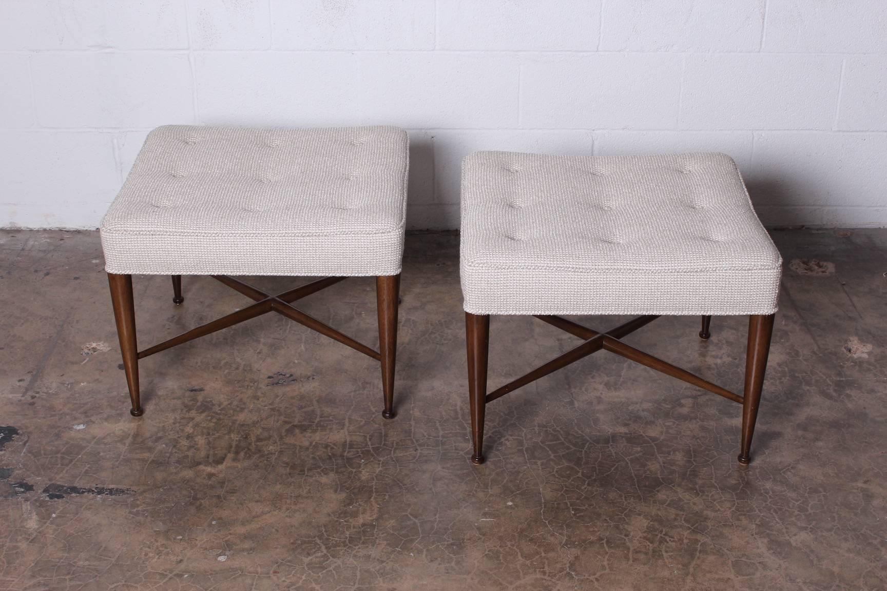 Pair of Thebes Stools by Edward Wormley for Dunbar In Excellent Condition In Dallas, TX