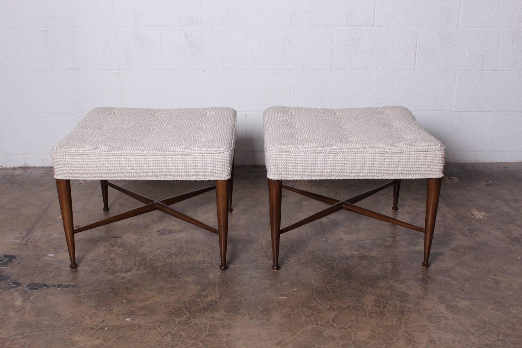 Mid-20th Century Pair of Thebes Stools by Edward Wormley for Dunbar