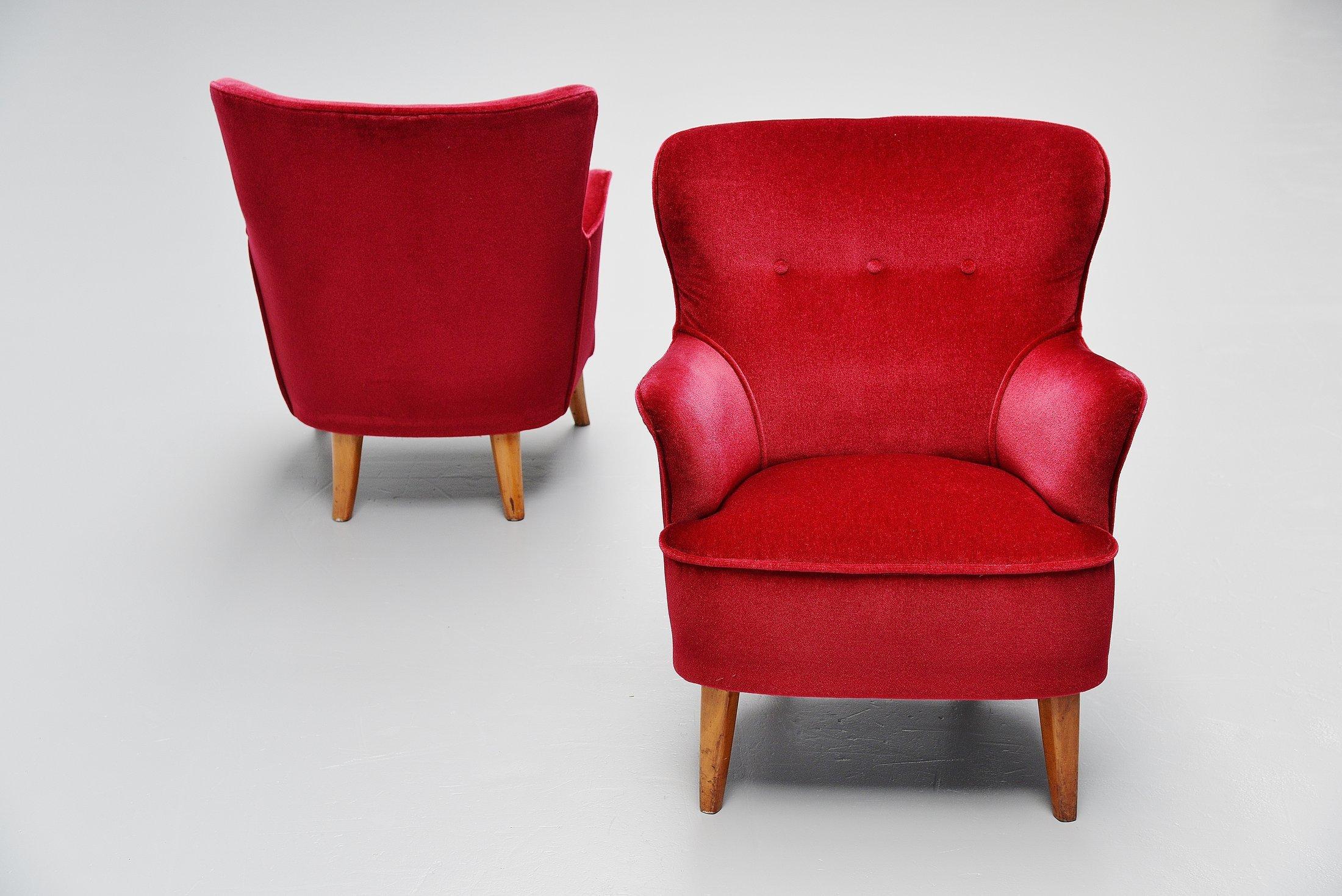Upholstery Pair of Theo Ruth Lounge Chairs Artifort, 1955