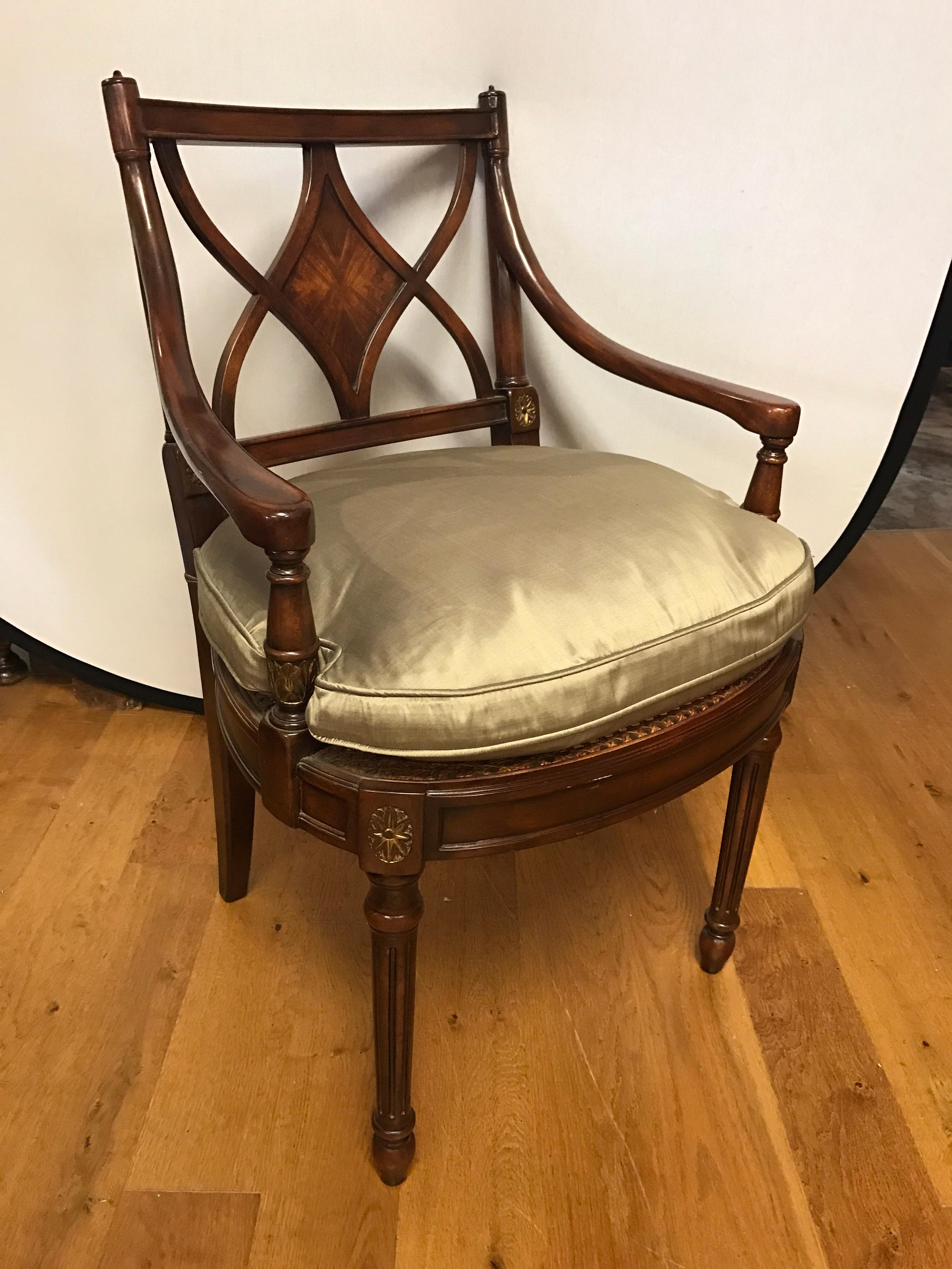 Pair of Theodore Alexander Armchairs Cane Seat In Excellent Condition In West Hartford, CT