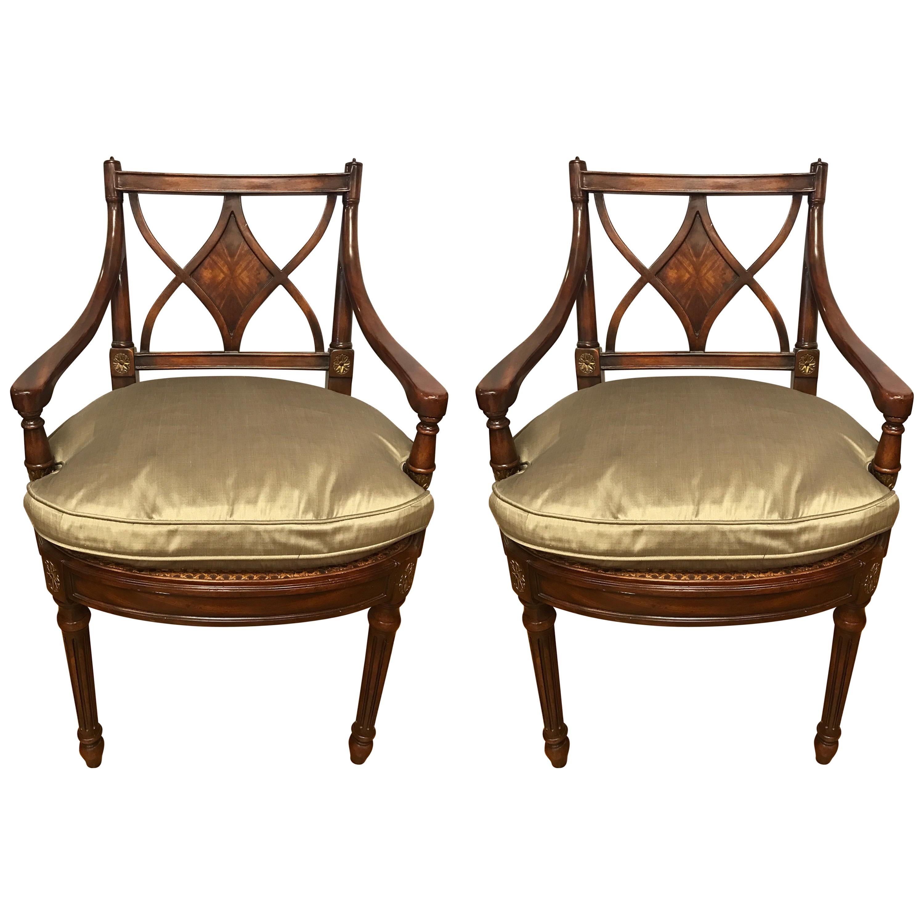 Pair of Theodore Alexander Armchairs Cane Seat