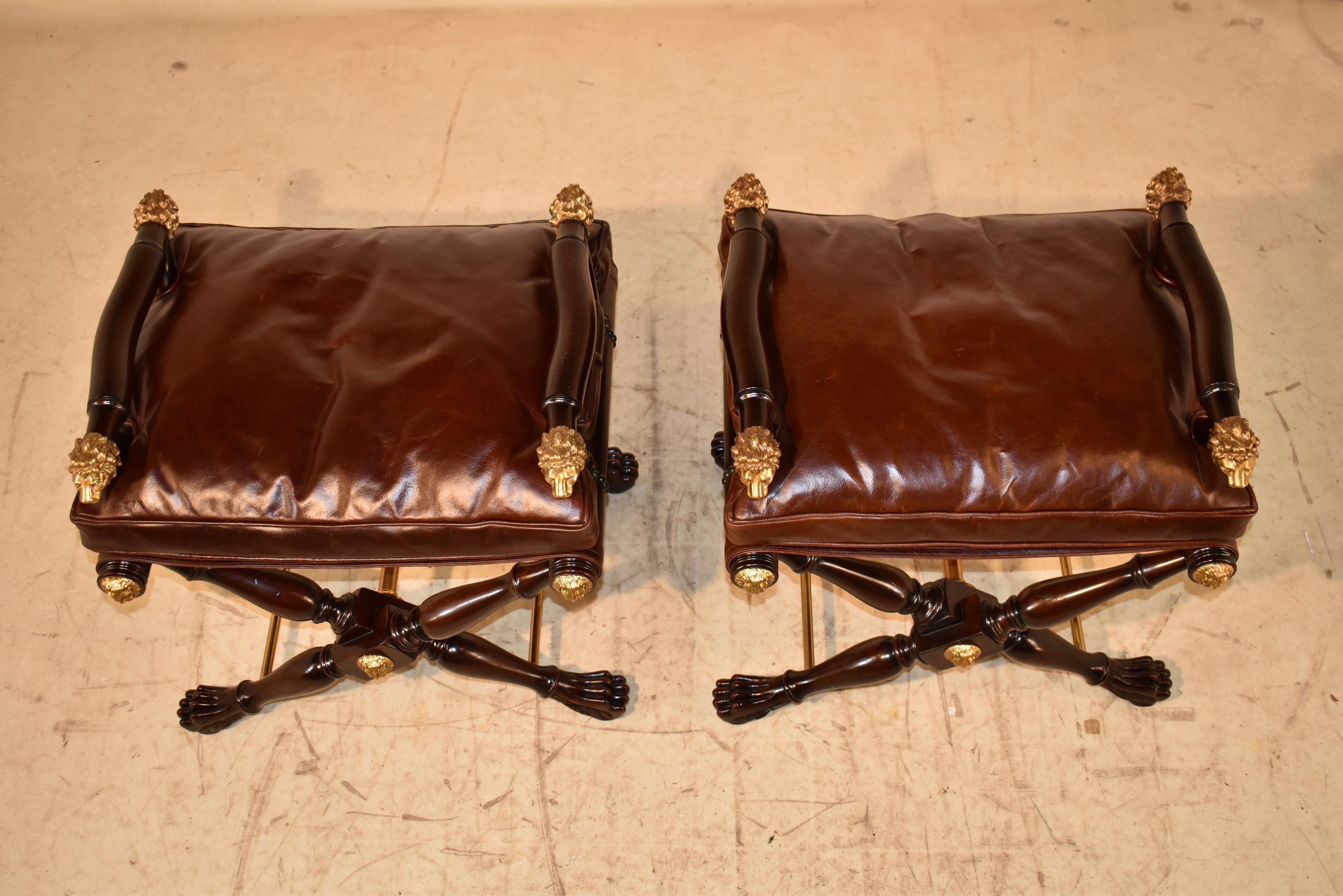 Pair of Theodore Alexander Director's Stools in Leather For Sale 6