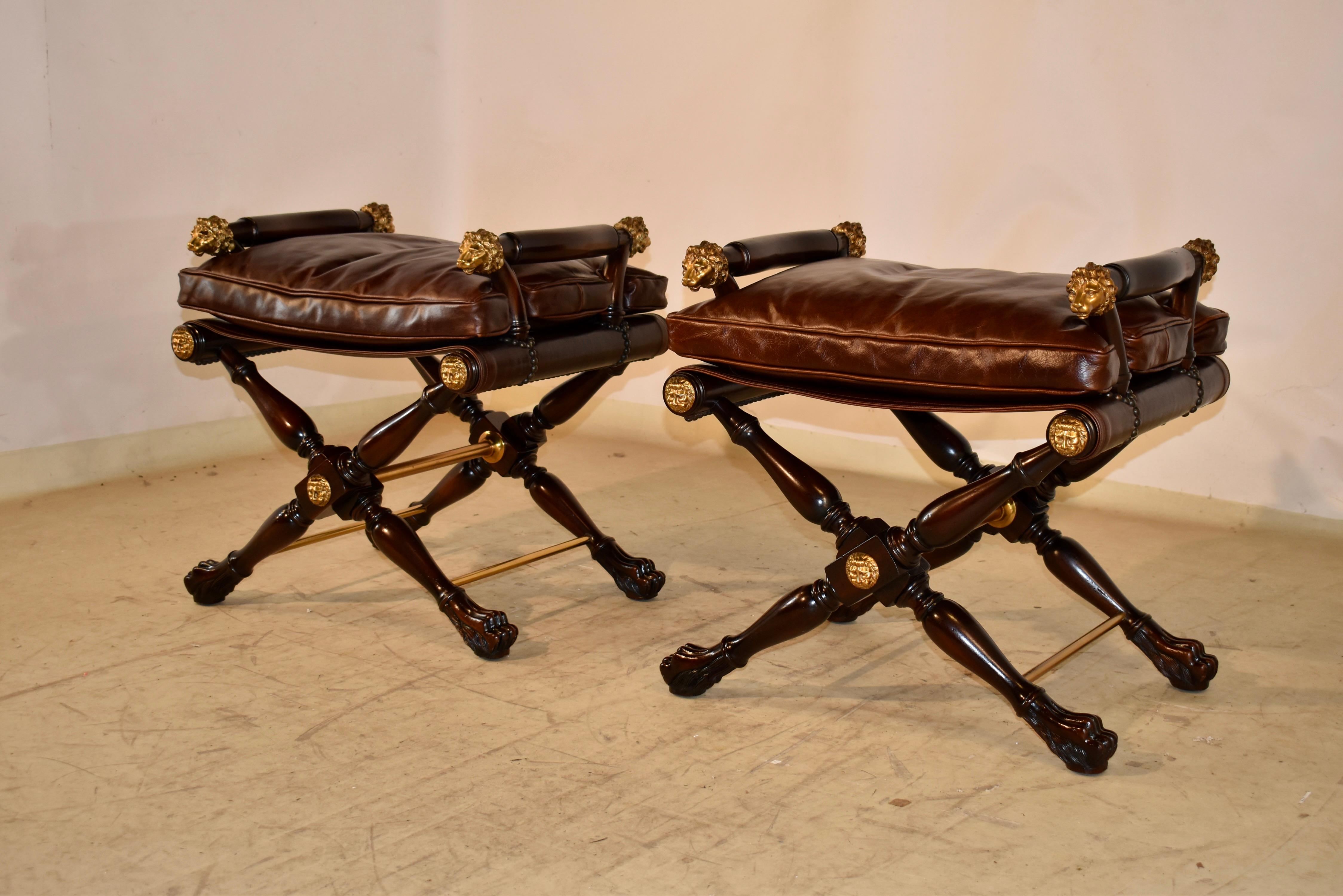 Pair of Theodore Alexander Director's Stools in Leather For Sale 1