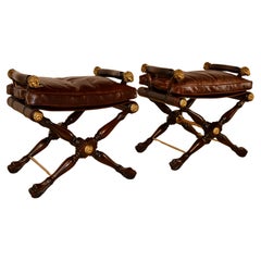 Pair of Theodore Alexander Director's Stools in Leather