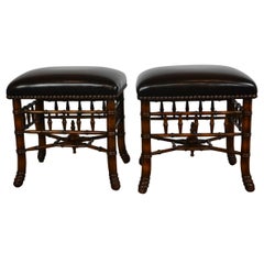 Pair of Theodore Alexander Faux Bamboo Benches / Stools of Top Quality