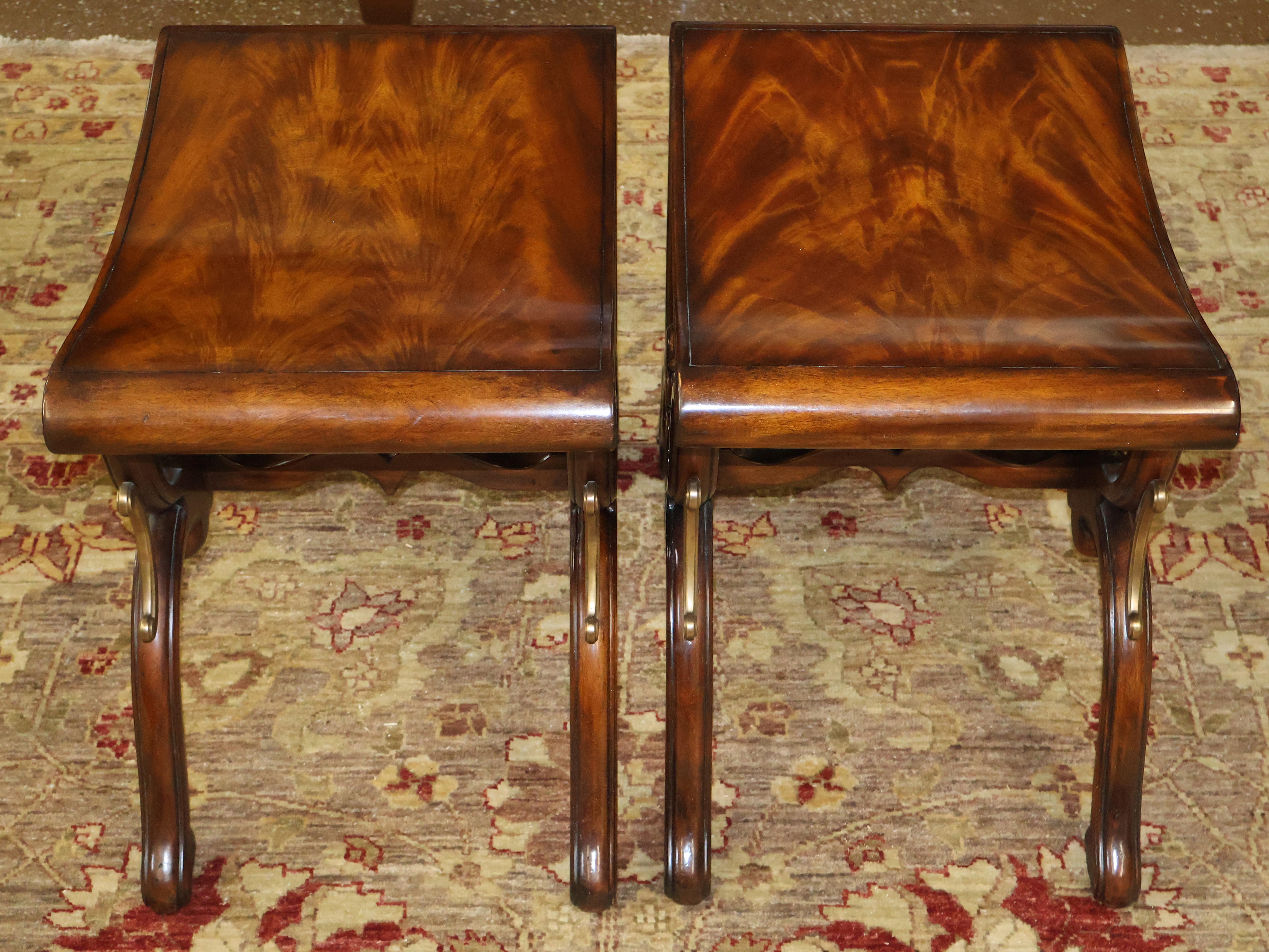 Pair of Theodore Alexander Mahogany Althorp The Gillows Stool X Frame Benches For Sale 4