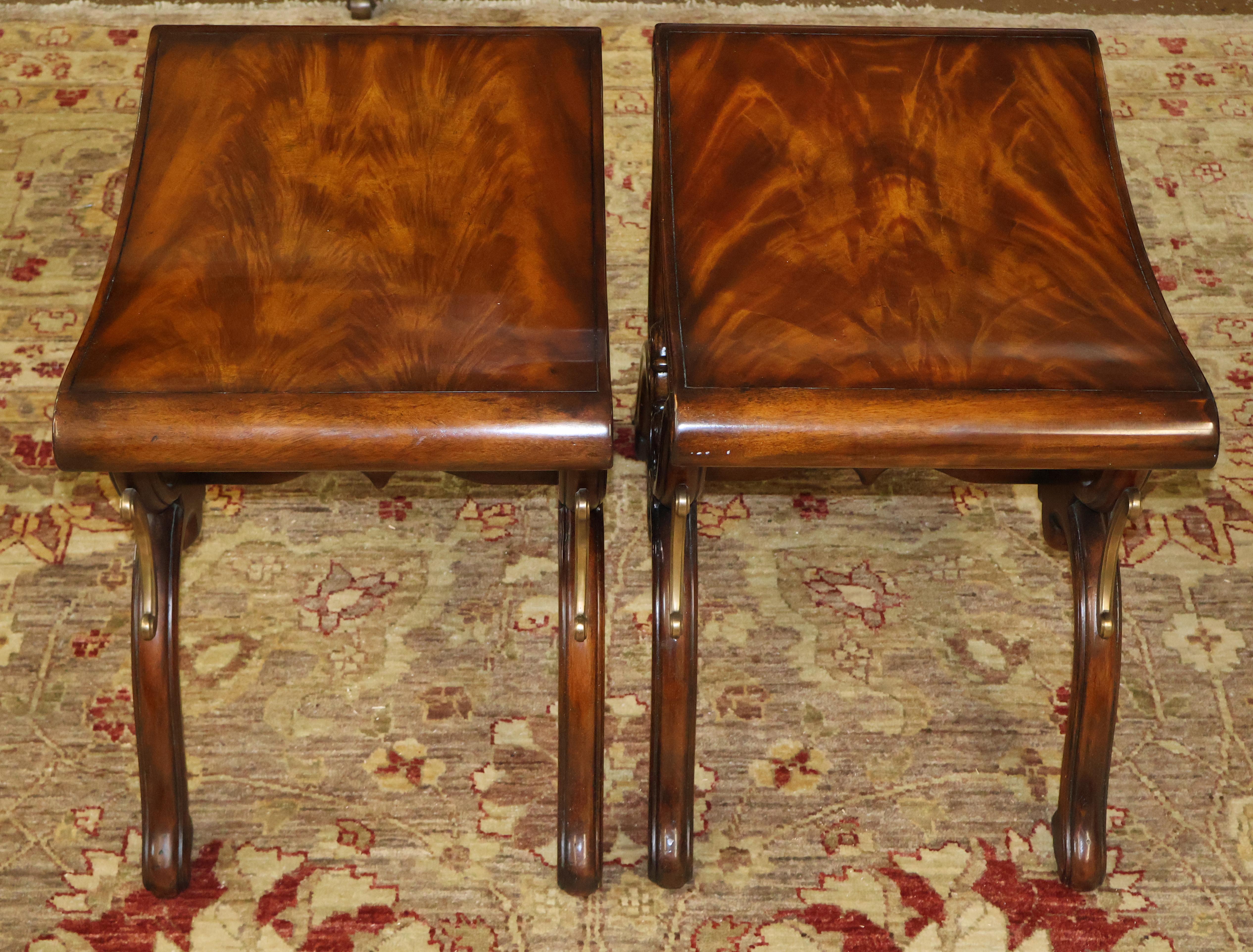 Pair of Theodore Alexander Mahogany Althorp The Gillows Stool X Frame Benches For Sale 5