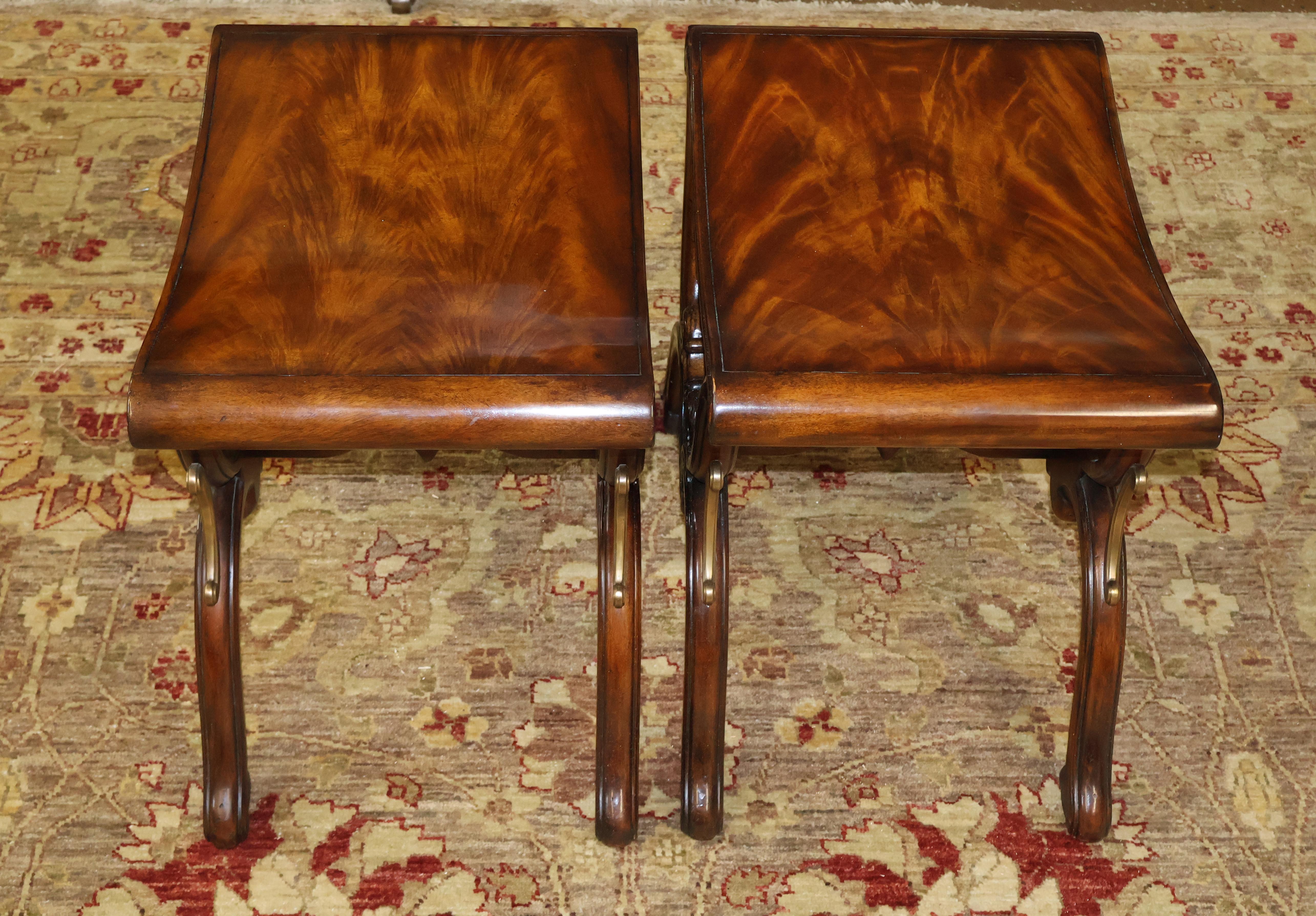 Pair of Theodore Alexander Mahogany Althorp The Gillows Stool X Frame Benches For Sale 6