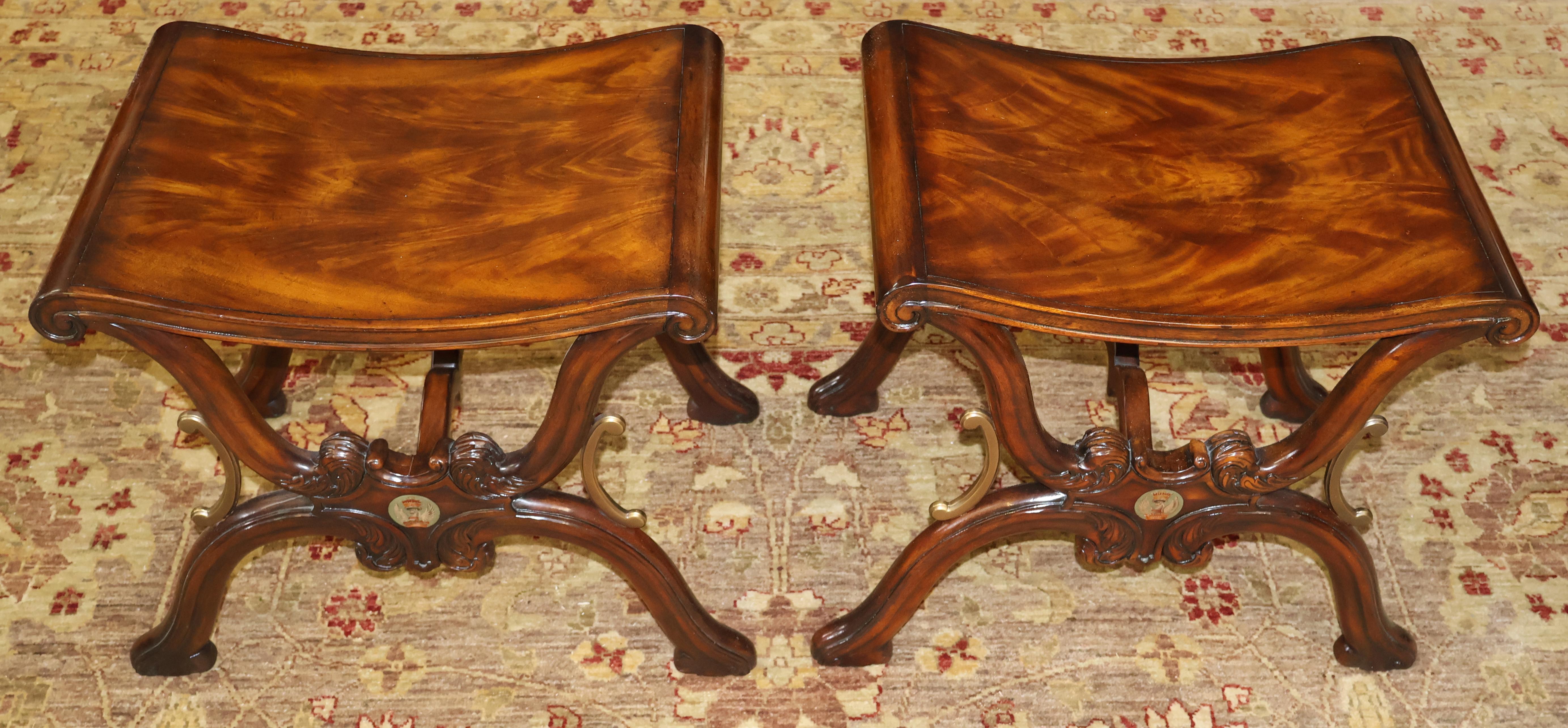 Regency Pair of Theodore Alexander Mahogany Althorp The Gillows Stool X Frame Benches For Sale