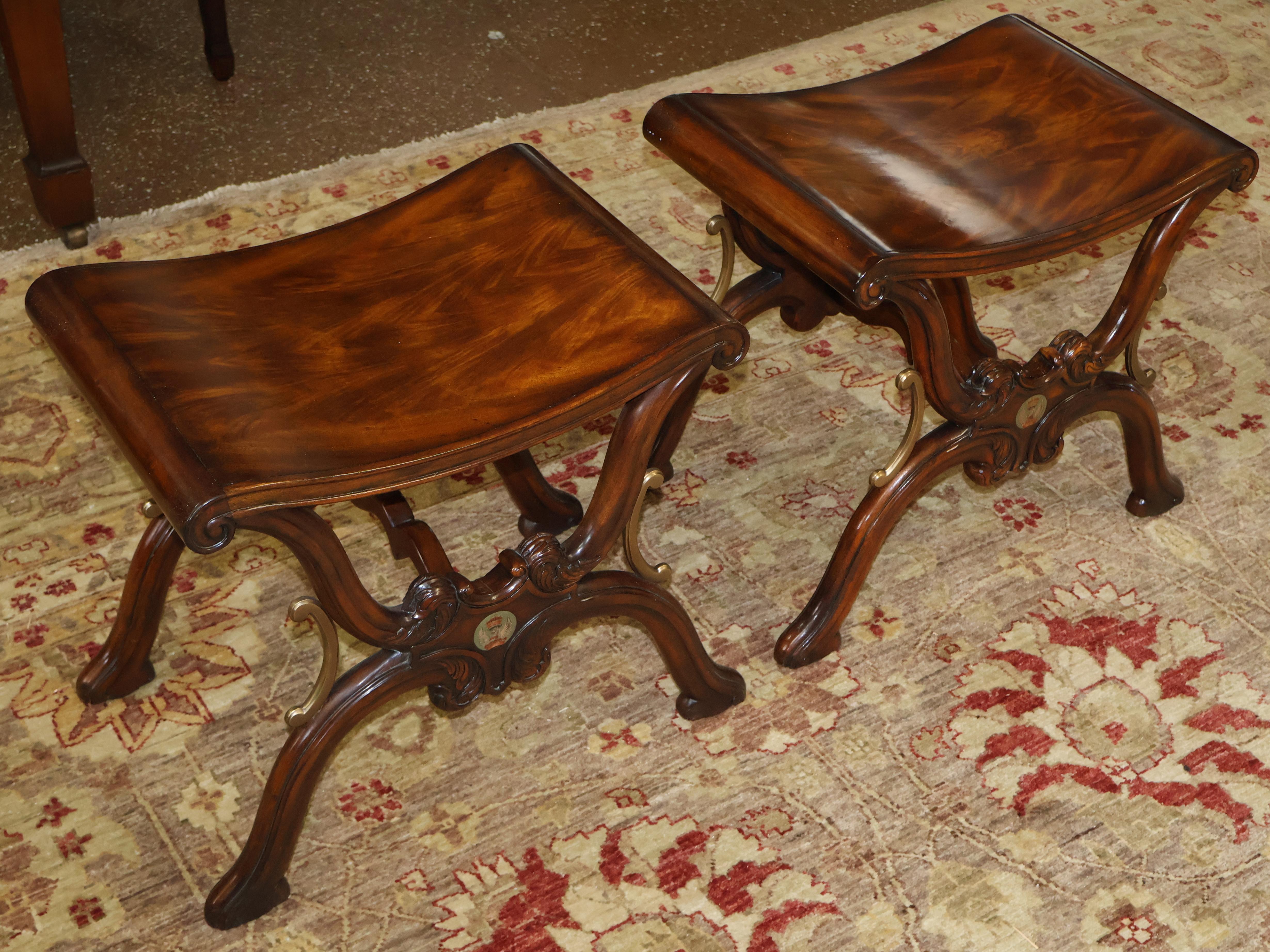 Vietnamese Pair of Theodore Alexander Mahogany Althorp The Gillows Stool X Frame Benches For Sale