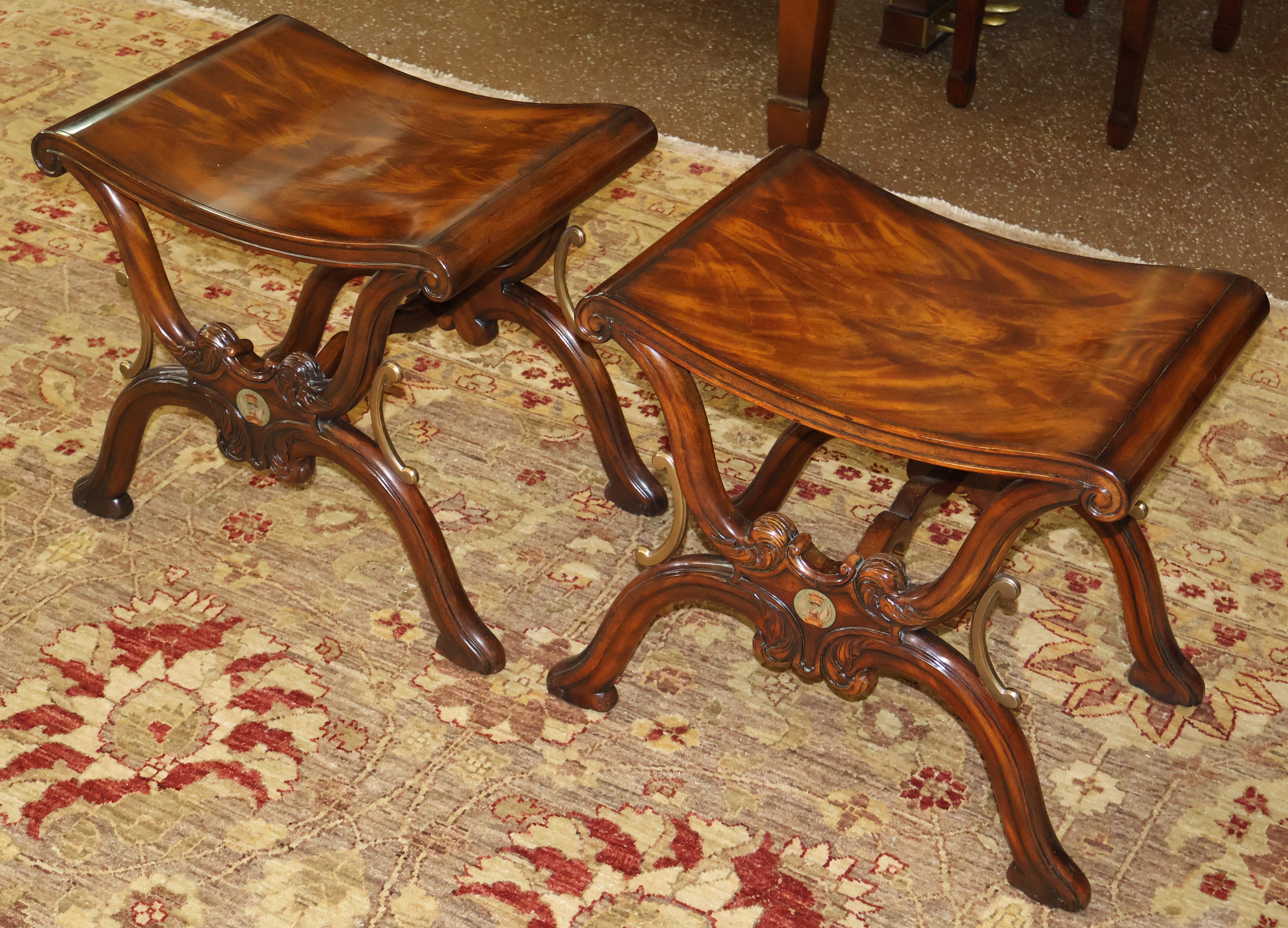 Pair of Theodore Alexander Mahogany Althorp The Gillows Stool X Frame Benches In Good Condition For Sale In Long Branch, NJ