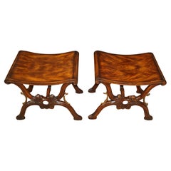 Pair of Theodore Alexander Mahogany Althorp The Gillows Stool X Frame Benches