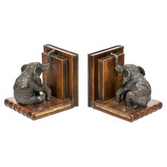 Pair of Theodore Alexander Metal & Wood Elephant Form Bookends