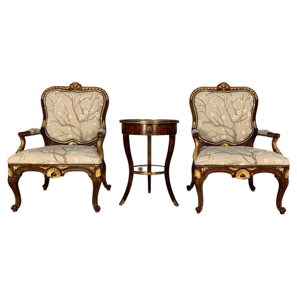 Pair of Theodore Alexander "Spencer House" Armchairs & Table For Sale