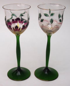 Große Theresienthal-Emaille-Blumengläser mit Emaille, um1903, Deutschland, Paar