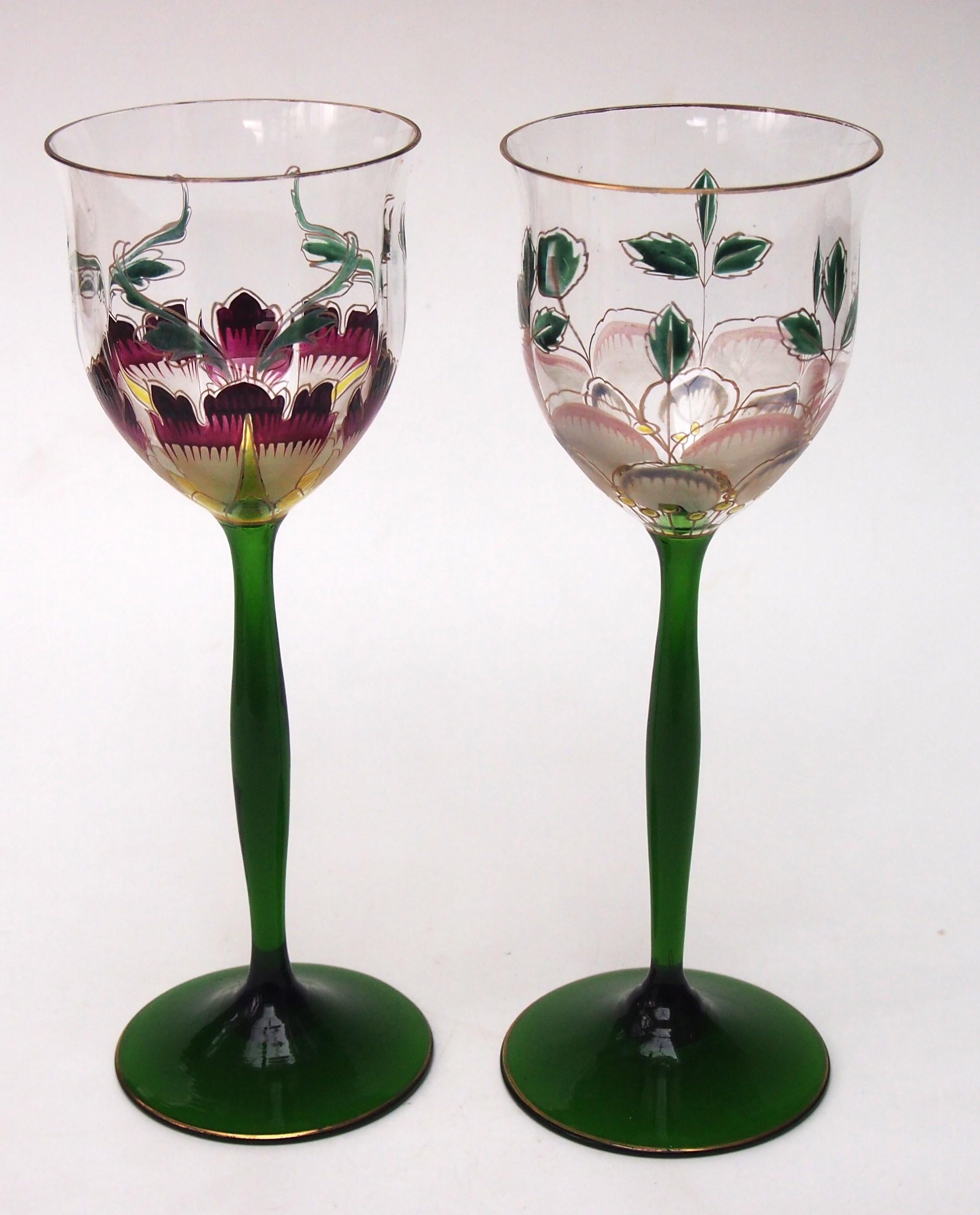 Pair of Theresienthal Enamel Large Flower glasses c1903 -German In Good Condition For Sale In Worcester Park, GB