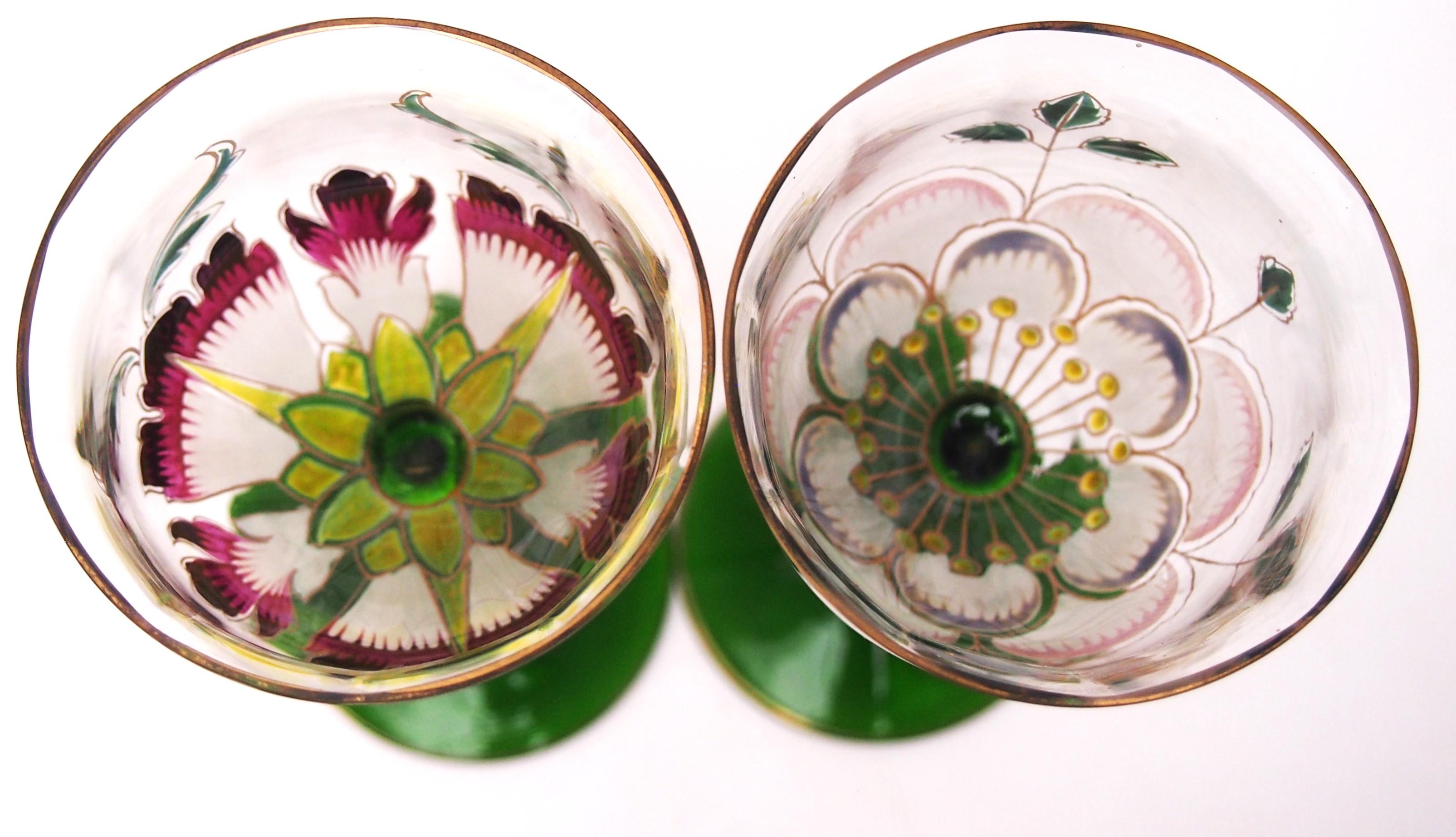Early 20th Century Pair of Theresienthal Enamel Large Flower glasses c1903 -German For Sale