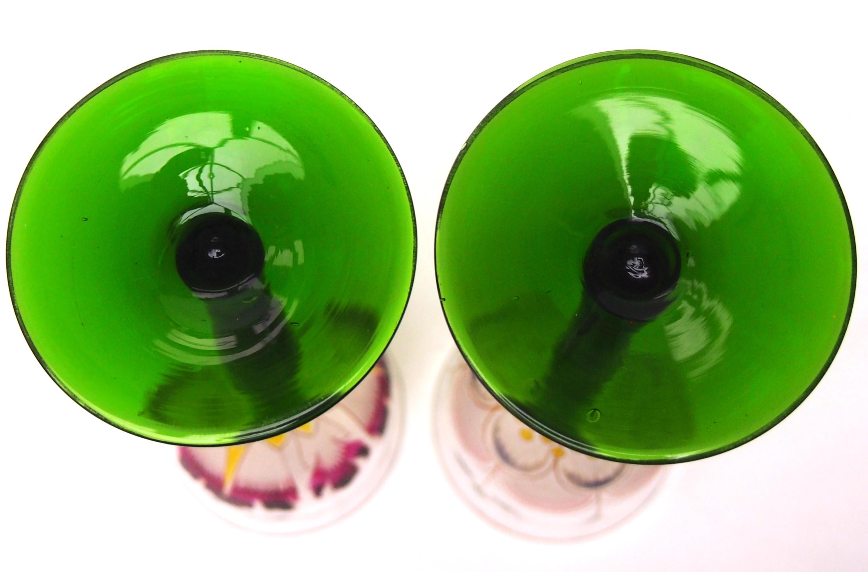 Pair of Theresienthal Enamel Large Flower glasses c1903 -German For Sale 1
