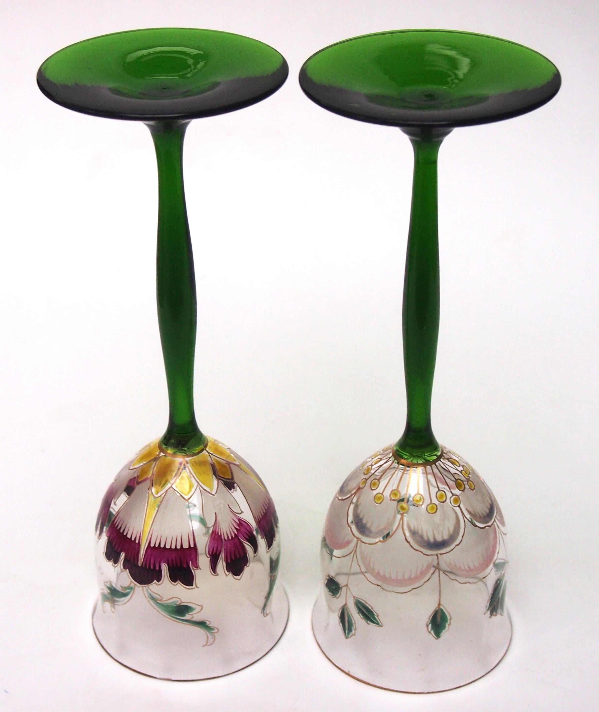 Pair of Theresienthal Enamel Large Flower glasses c1903 -German For Sale 2