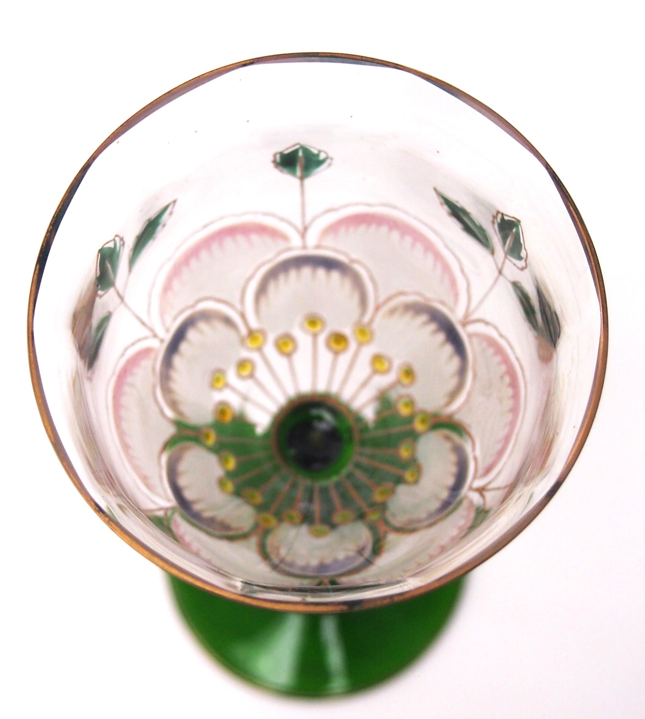 Pair of Theresienthal Enamel Large Flower glasses c1903 -German For Sale 3