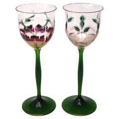 Antique Pair of Theresienthal Enamel Large Flower glasses c1903 -German