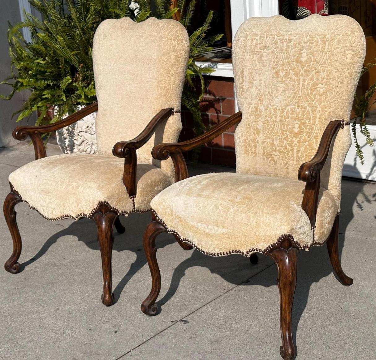 Pair of Therien Studio Workshops for Dessin Fournir Volute Arm Chairs.