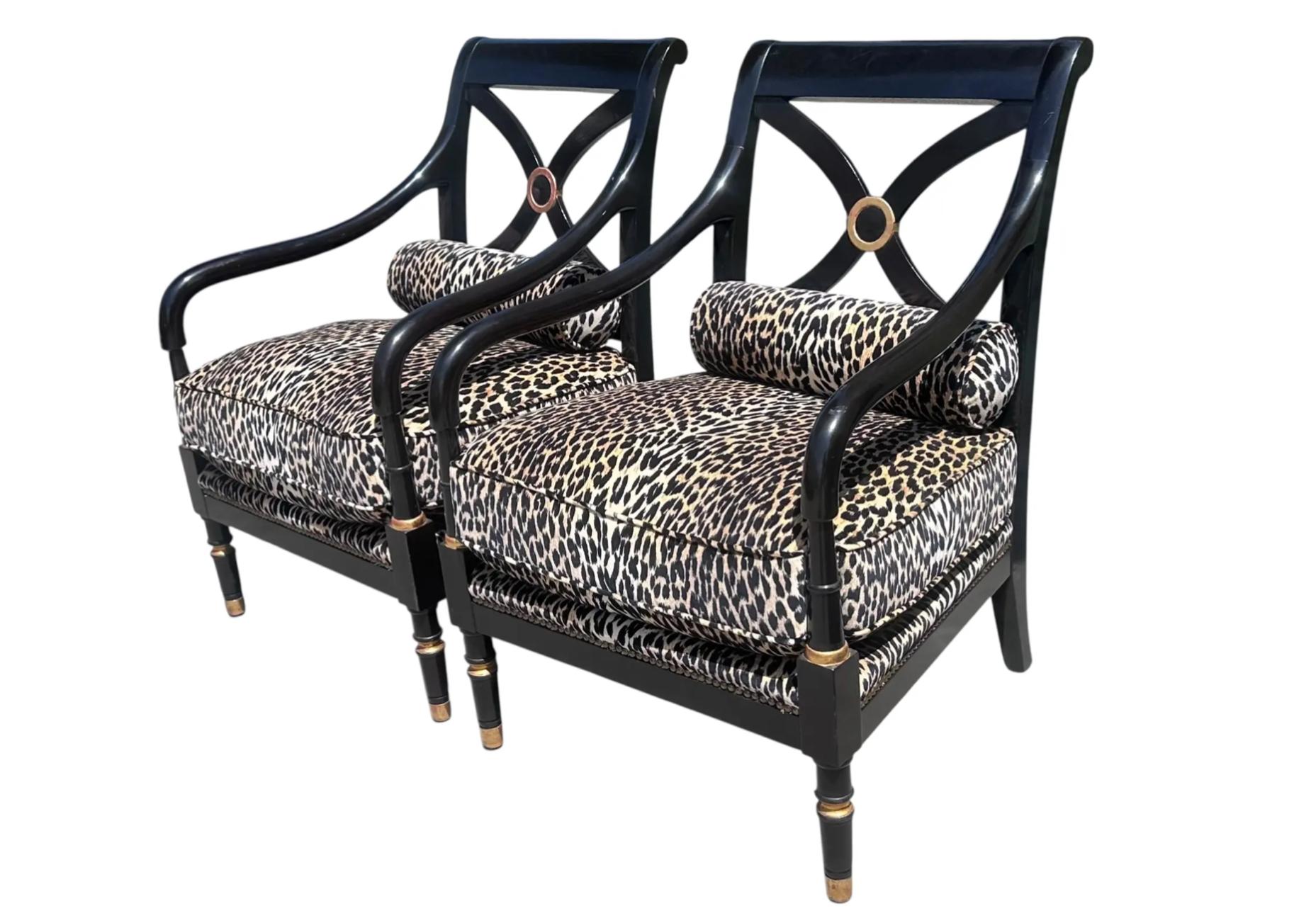 American Pair of Therien Workshops for Dessin Fournir Regency Style Club Chairs For Sale