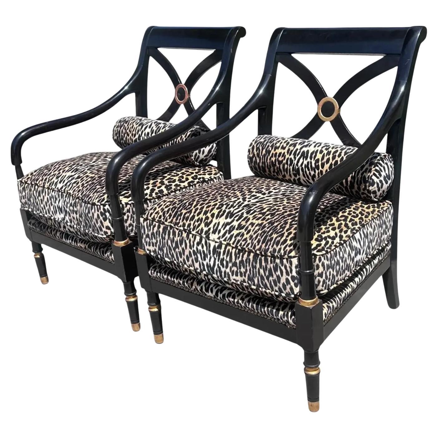 Pair of Therien Workshops for Dessin Fournir Regency Style Club Chairs For Sale