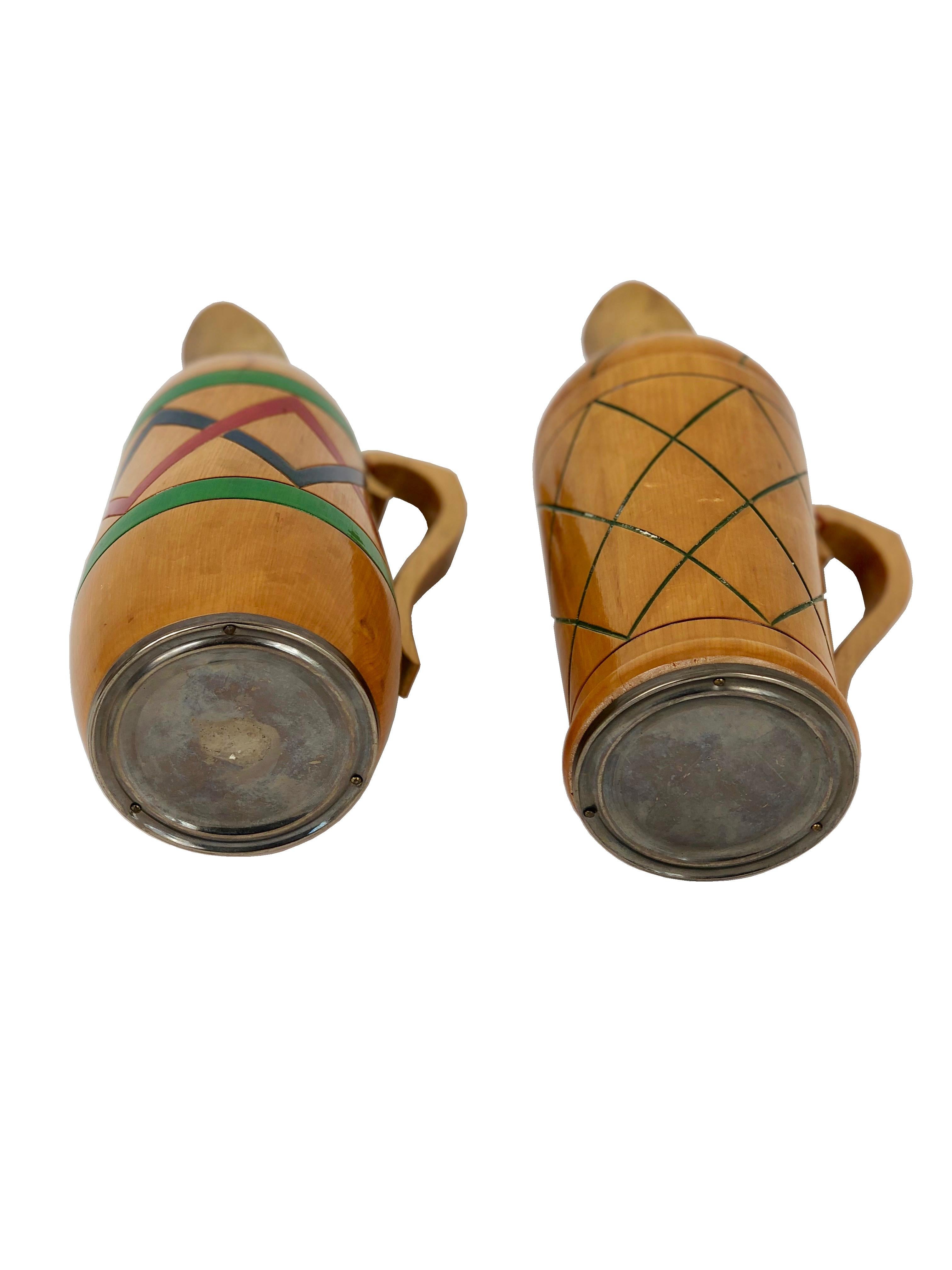 Italian Pair of Thermos Pitchers in Wood Vintage, 1950s, Italy For Sale