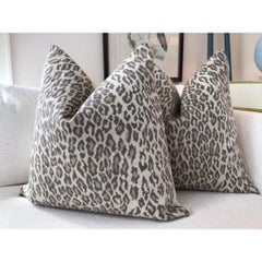 Pair of Thibaut "Amur" Light Neutral Velvet Cheetah Pillows