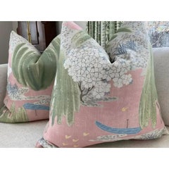 Pair of Thibaut Anna French Willow Tree in Blush-Plush Down Filled Pillows