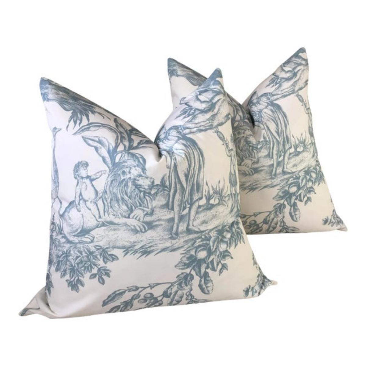 Coppia di cuscini Thibaut "Antilles Toile" in blu Spa