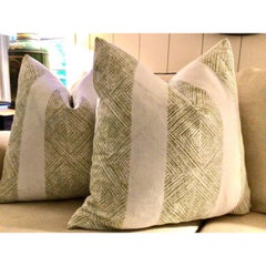 Pair of Thibaut "Clipperton Stripe" in Green Pillows