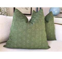 Pair of Thibaut “Crete “ in Olive Green Pillows