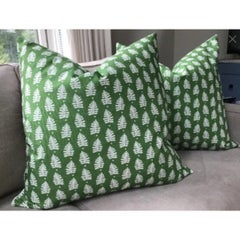 Pair of Thibaut “Ferndale” in Green and White Pillows