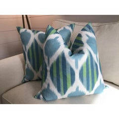Pair of Thibaut “Kimona” in Robins Egg 22” Down Filled Pillows