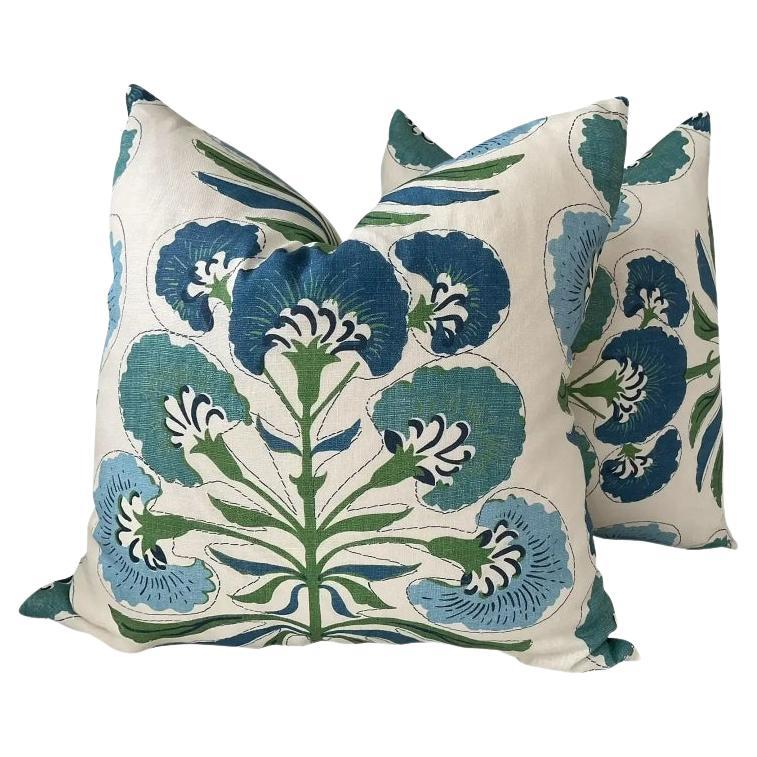 Coppia di cuscini floreali Thibaut "Tybee Tree" in verde e blu