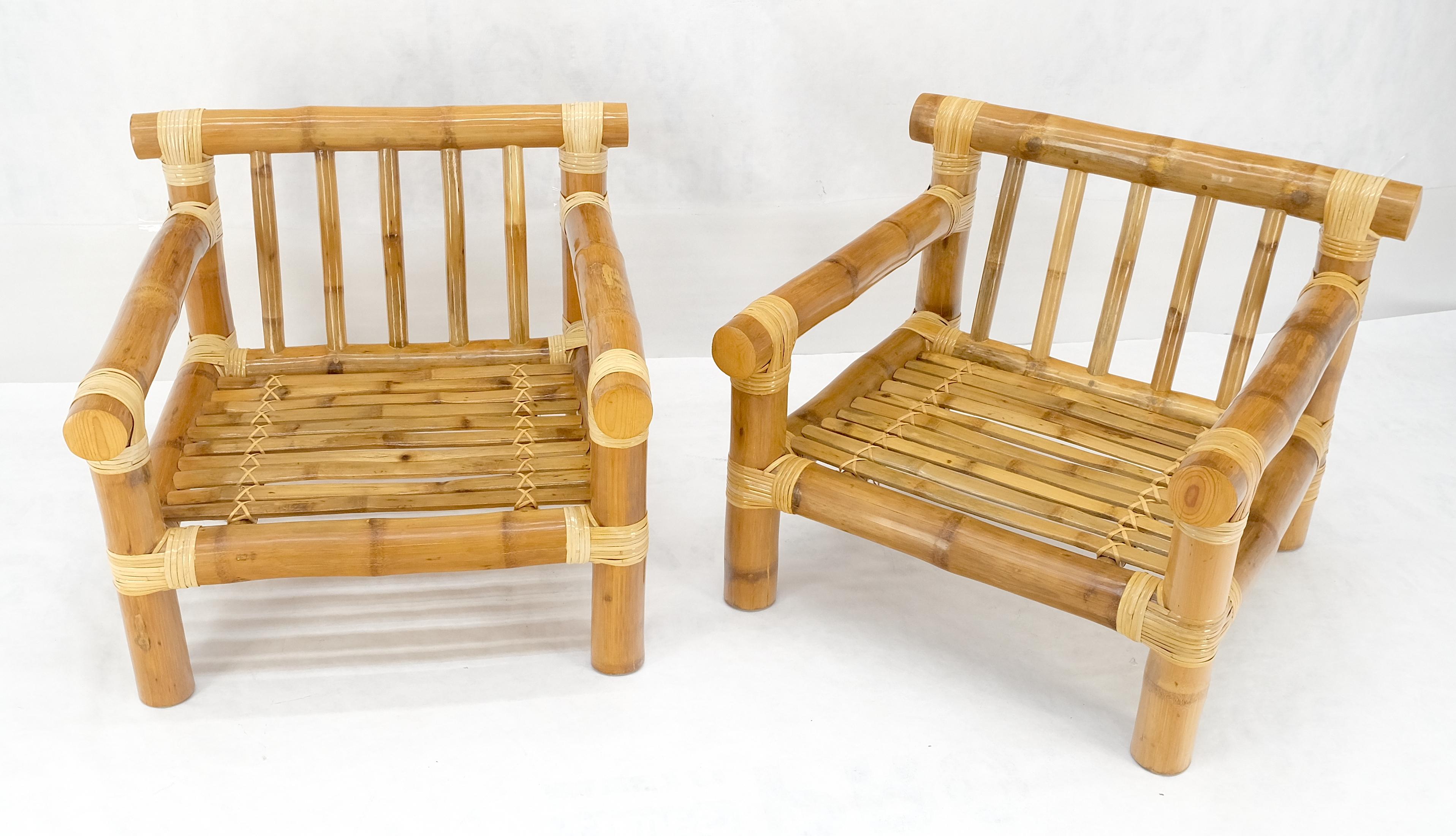 Paire de chaises longues en bambou épais rembourrées Modernes du milieu du siècle MINT en vente 5