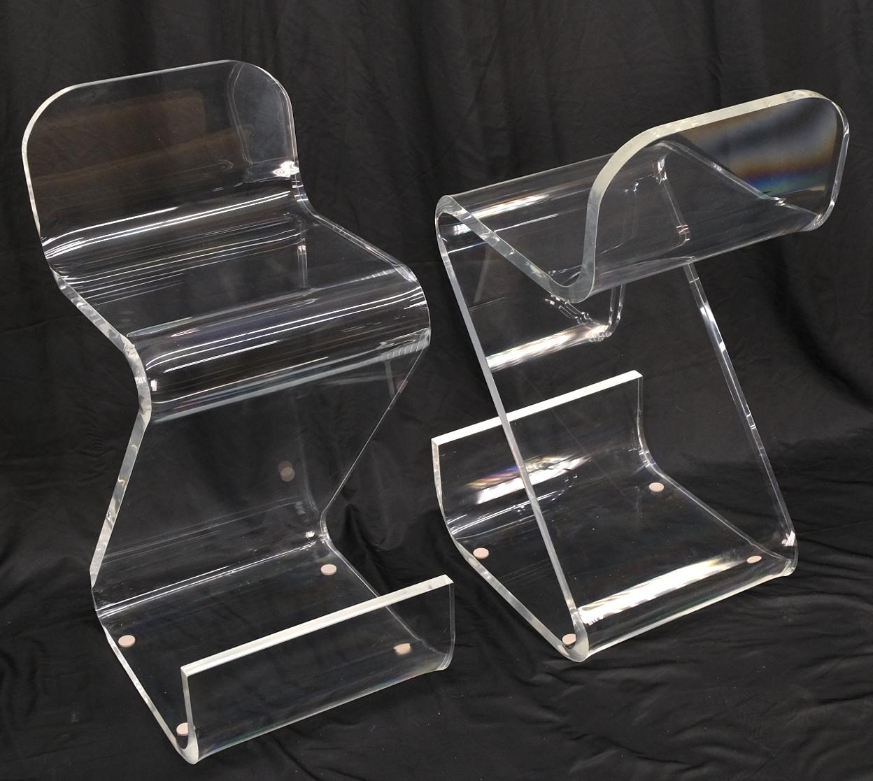 Pair of Thick Bent Lucite Bar Stools Chairs For Sale 3