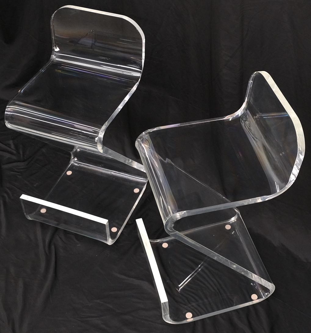 American Pair of Thick Bent Lucite Bar Stools Chairs For Sale