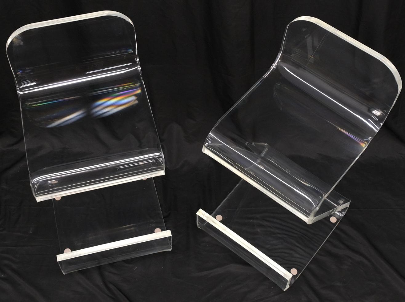 Polished Pair of Thick Bent Lucite Bar Stools Chairs For Sale