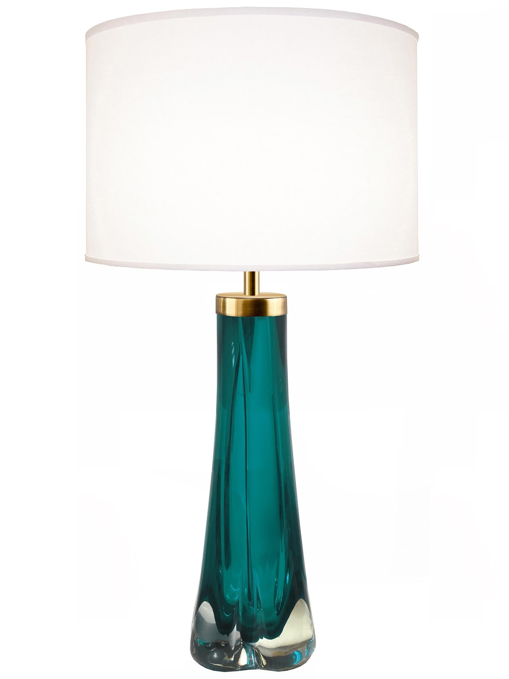 Italian Pair of Thick Cased Aqua Glass Lamps from Craig Van Den Brulle to Order For Sale