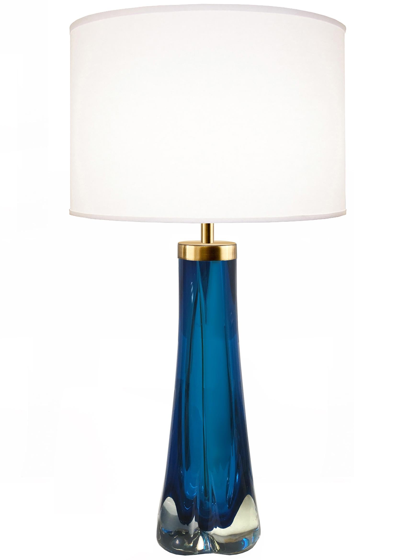 Italian Pair of Thick Cased Blue Glass Lamps from Craig Van Den Brulle to Order For Sale